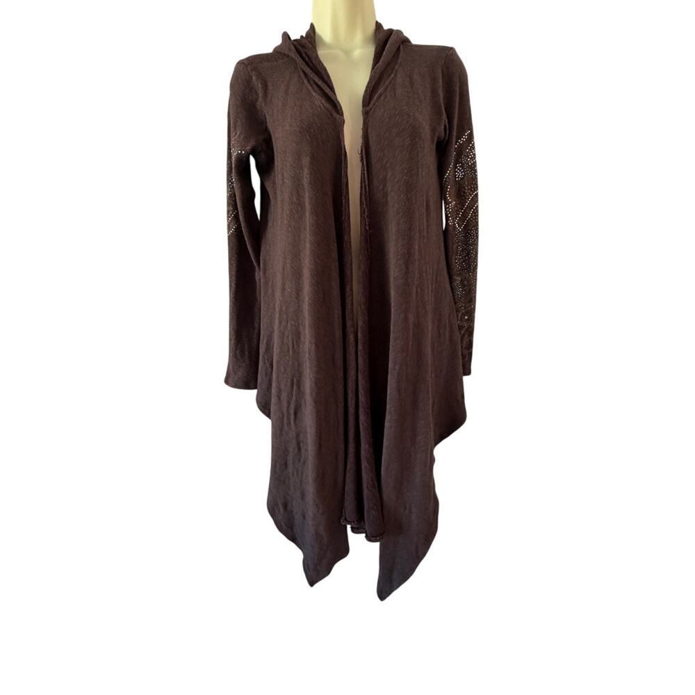 S-Twelve Vintage Y2K Hooded Cardigan Sweater Size Small Waterfall Embellished